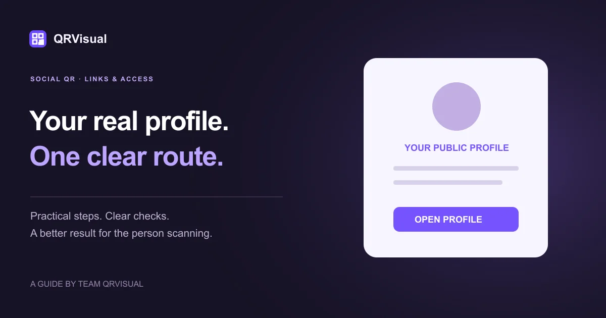 Illustrated public profile card with a website address and an open-profile action.