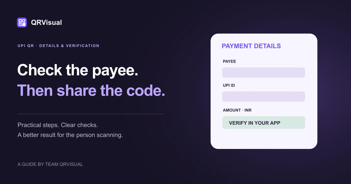 Illustrated payment detail card with a payee field and a verification checklist.